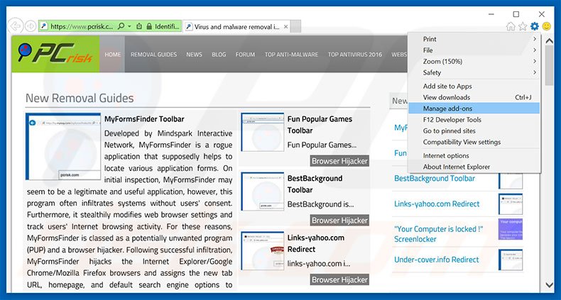 Removing Internet Security Damaged ads from Internet Explorer step 1