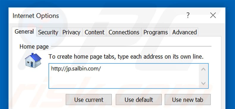 Removing jp.salbin.com from Internet Explorer homepage