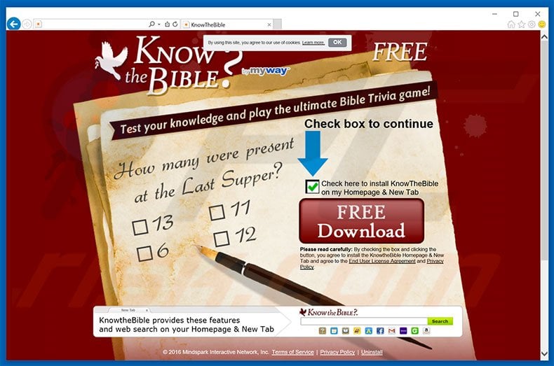 Website used to promote KnowTheBible browser hijacker