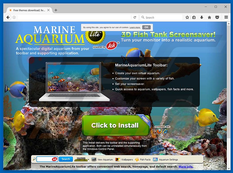 Website used to promote MarineAquariumLite browser hijacker