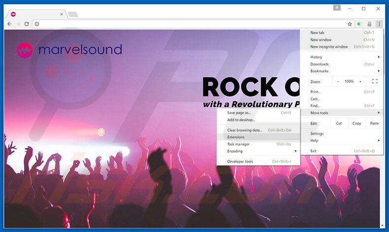 Removing MarvelSound  ads from Google Chrome step 1