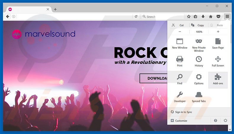 Removing MarvelSound ads from Mozilla Firefox step 1