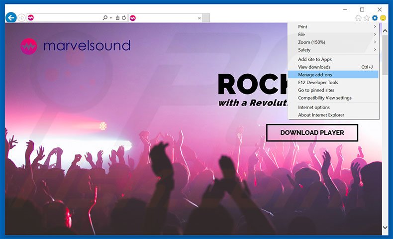 Removing MarvelSound ads from Internet Explorer step 1