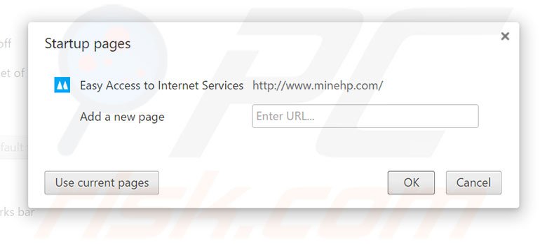 Removing minehp.com from Google Chrome homepage
