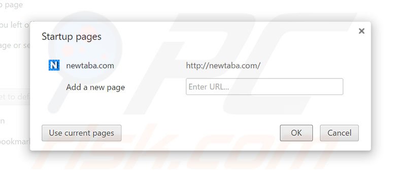 Removing newtaba.com from Google Chrome homepage