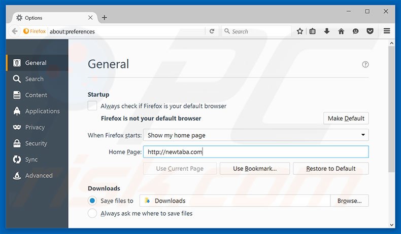 Removing newtaba.com from Mozilla Firefox homepage