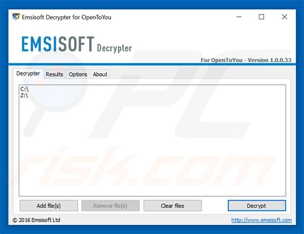 OpenToYou ransomware's decrypter