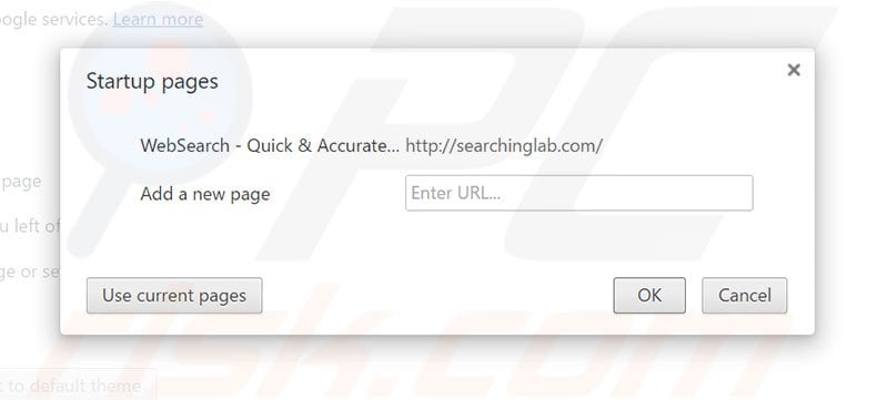 Removing searchinglab.com from Google Chrome homepage