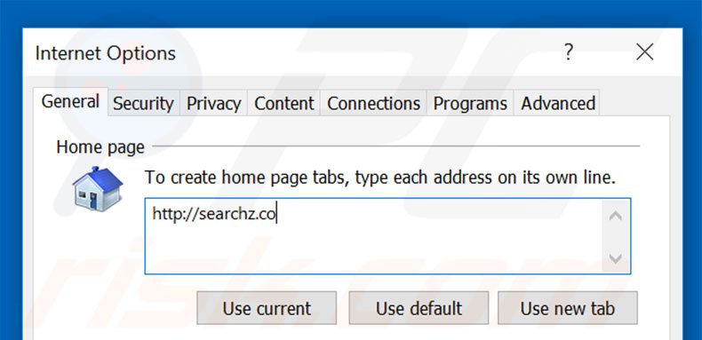 Removing searchz.co from Internet Explorer homepage