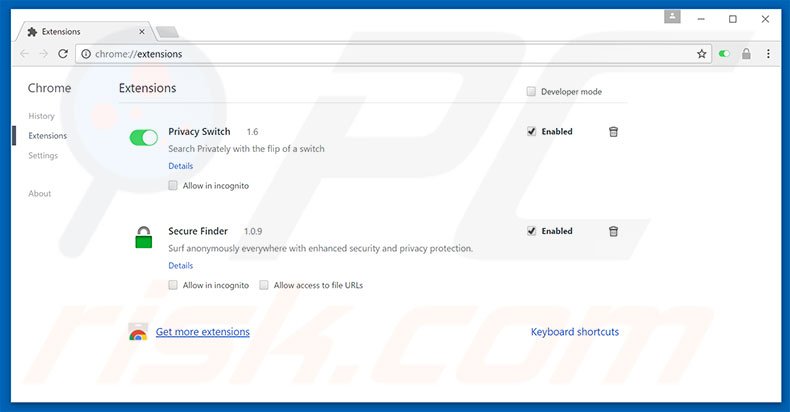 Removing secure-finder.com related Google Chrome extensions