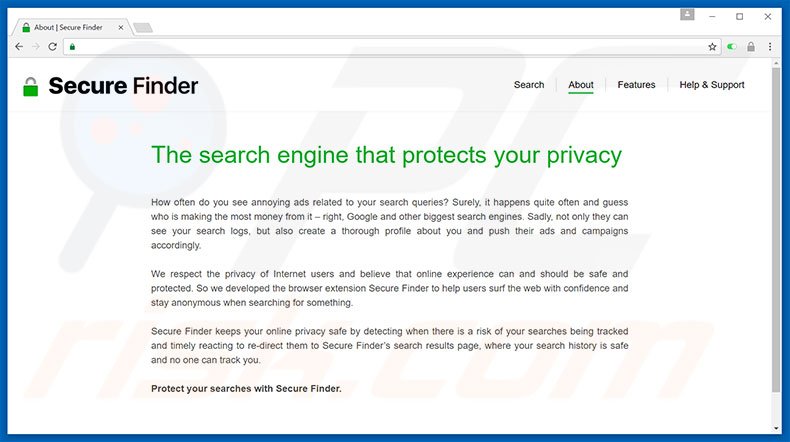 Website used to promote Secure Finder browser hijacker