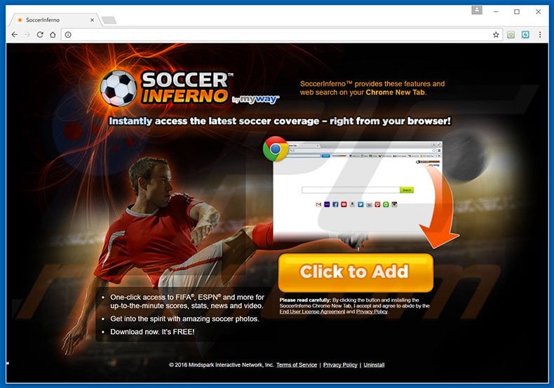 Website used to promote SoccerInferno browser hijacker
