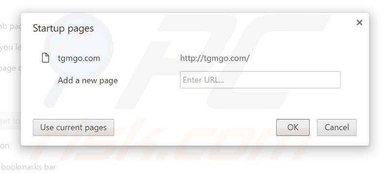 Removing tgmgo.com from Google Chrome homepage