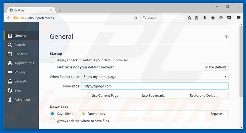 Removing tgmgo.com from Mozilla Firefox homepage