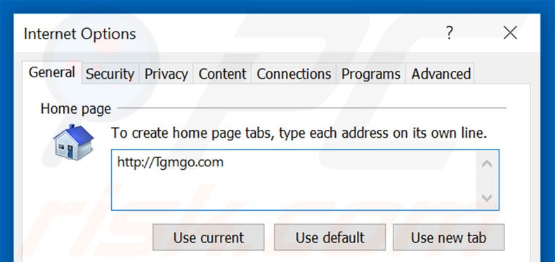 Removing tgmgo.com from Internet Explorer homepage