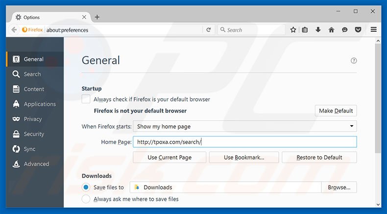 Removing tpoxa.com from Mozilla Firefox homepage