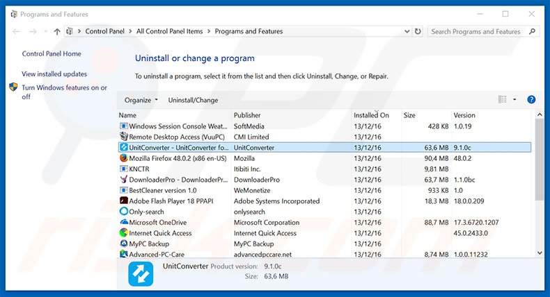 UnitConverter adware uninstall via Control Panel
