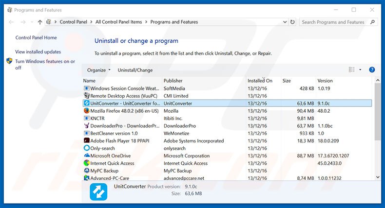 UnitConverter adware uninstall via Control Panel