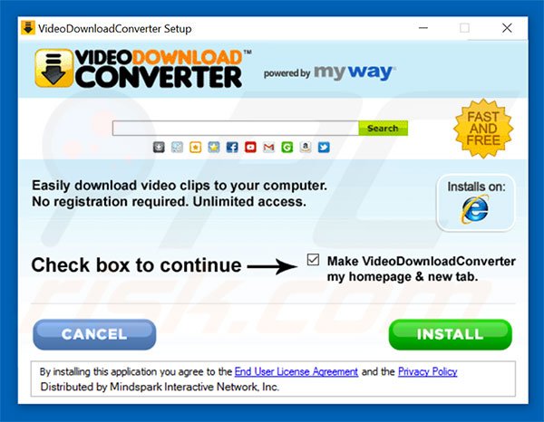 Official VideoDownloadConverter browser hijacker installation setup