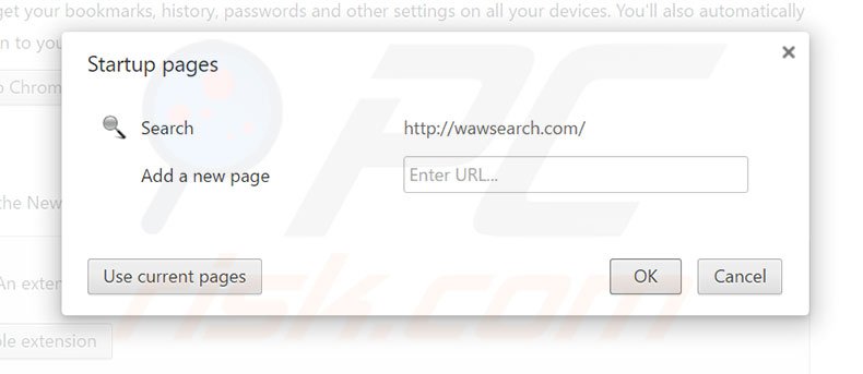Removing wawsearch.com from Google Chrome homepage