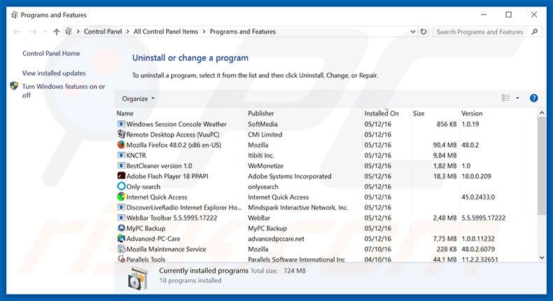 wawsearch.com browser hijacker uninstall via Control Panel