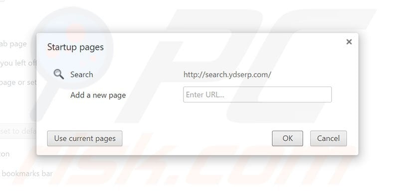 Removing search.ydserp.com from Google Chrome homepage