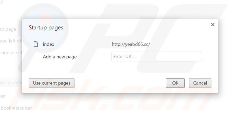 Removing yeabd66.cc from Google Chrome homepage