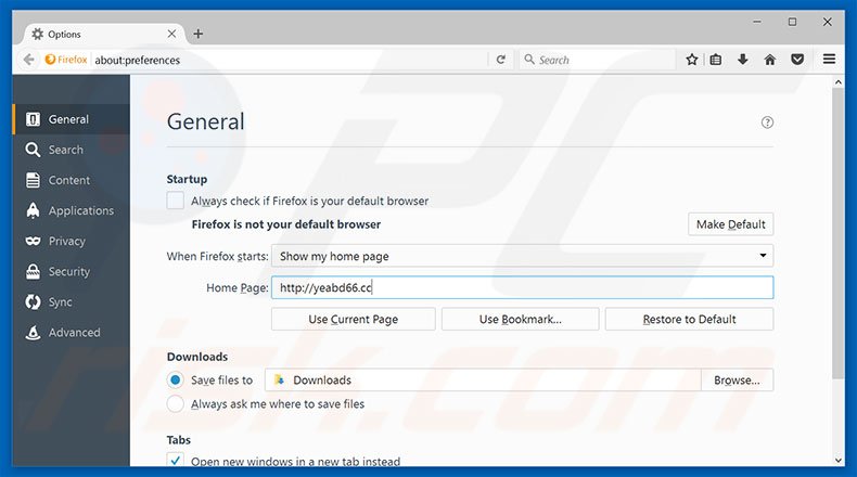 Removing yeabd66.cc from Mozilla Firefox homepage