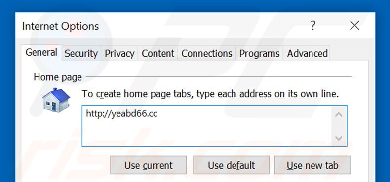 Removing yeabd66.cc from Internet Explorer homepage
