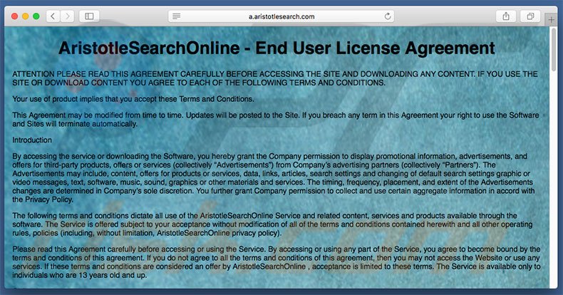 aristotlesearch.com browser hijacker on a Mac computer