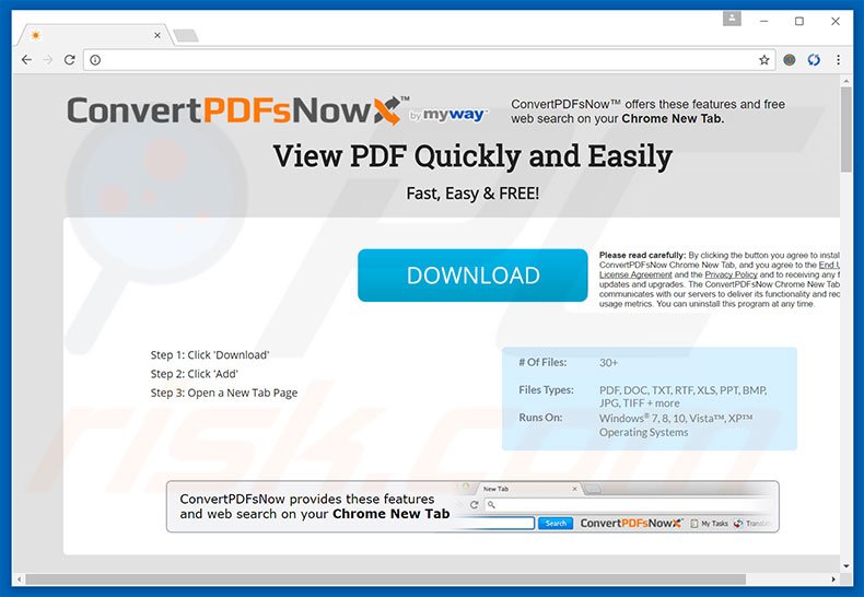 Website used to promote ConvertPDFsNow browser hijacker