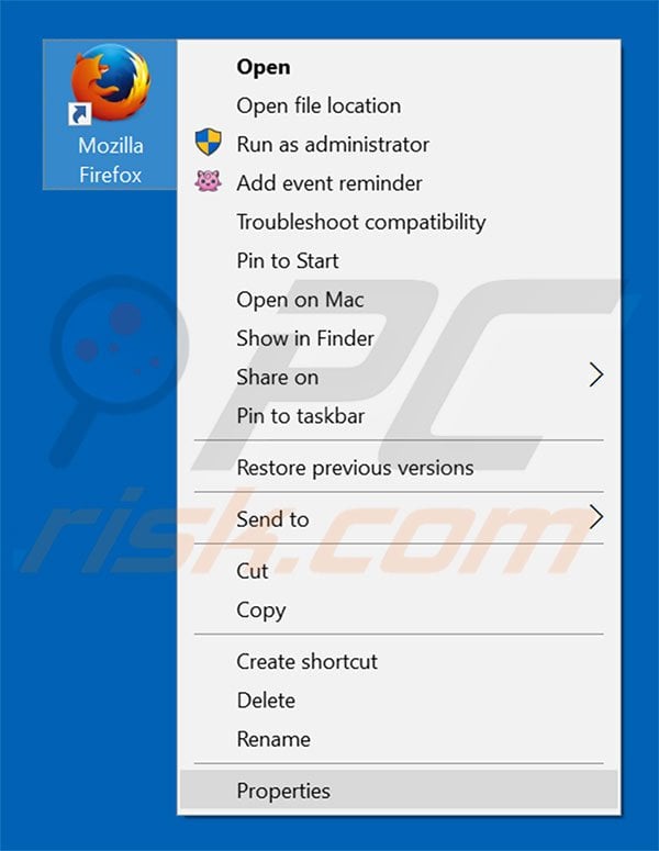Removing coolsearch.info from Mozilla Firefox shortcut target step 1