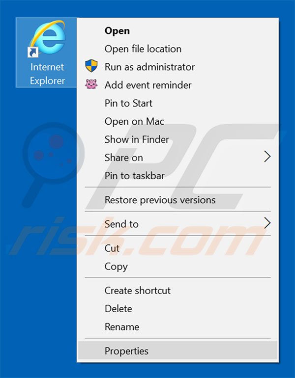 Removing coolsearch.info from Internet Explorer shortcut target step 1