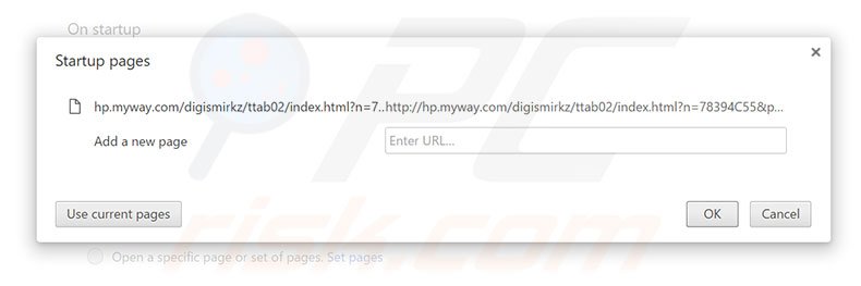 Removing hp.myway.com from Google Chrome homepage