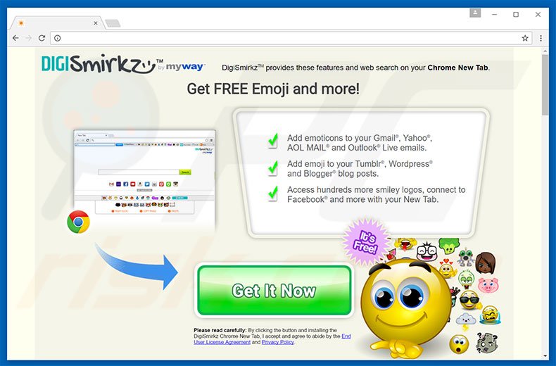 Website used to promote DigiSmirkz browser hijacker