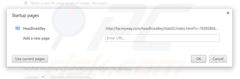 Removing hp.myway.com from Google Chrome homepage