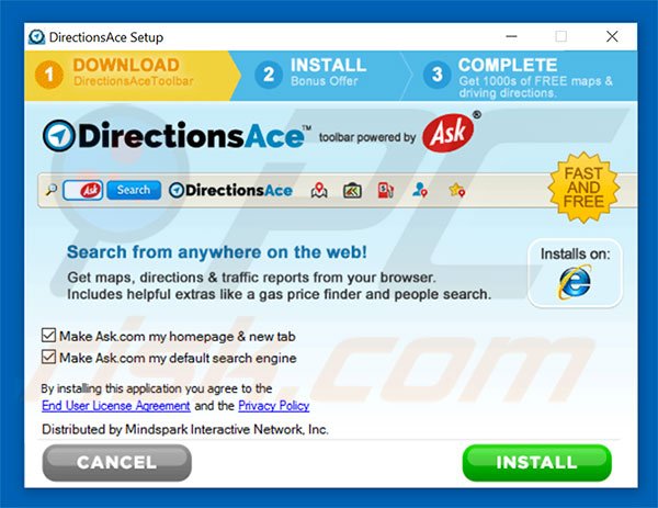 Official DirectionsAce browser hijacker installation setup