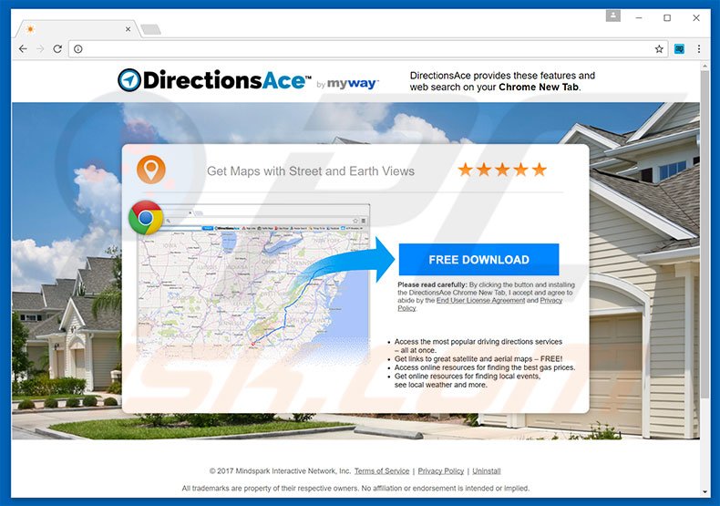 Website used to promote DirectionsAce browser hijacker