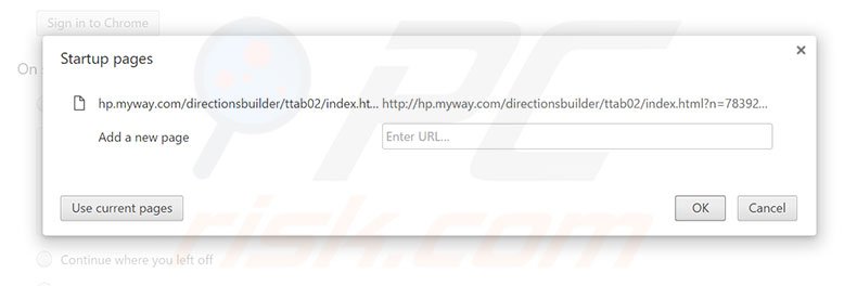 Removing hp.myway.com from Google Chrome homepage