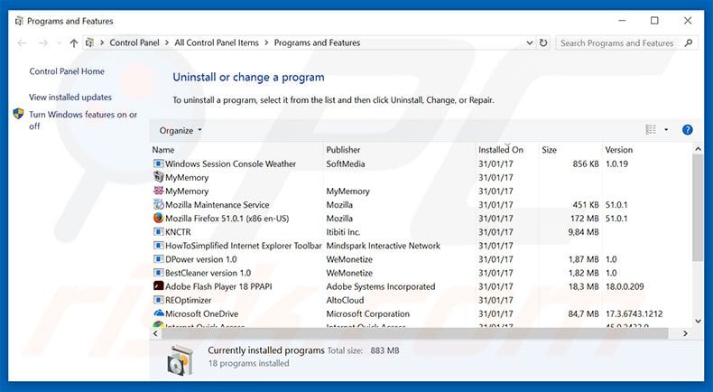 Do Not Ignore This Windows Alert adware uninstall via Control Panel