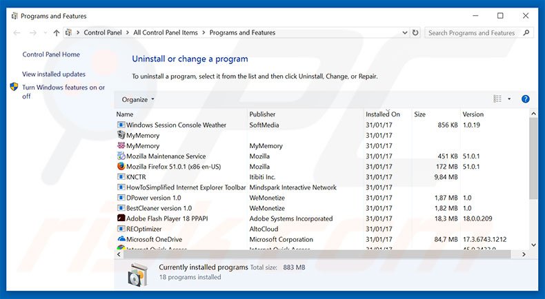 Don’t Restart Your Computer adware uninstall via Control Panel