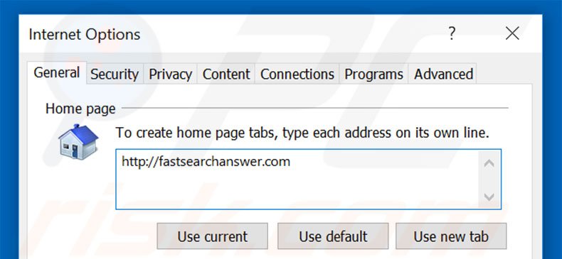 Removing fastsearchanswer.com from Internet Explorer homepage