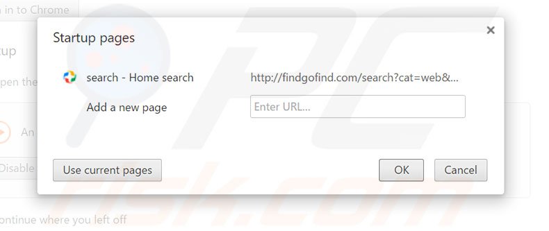 Removing findgofind.com from Google Chrome homepage
