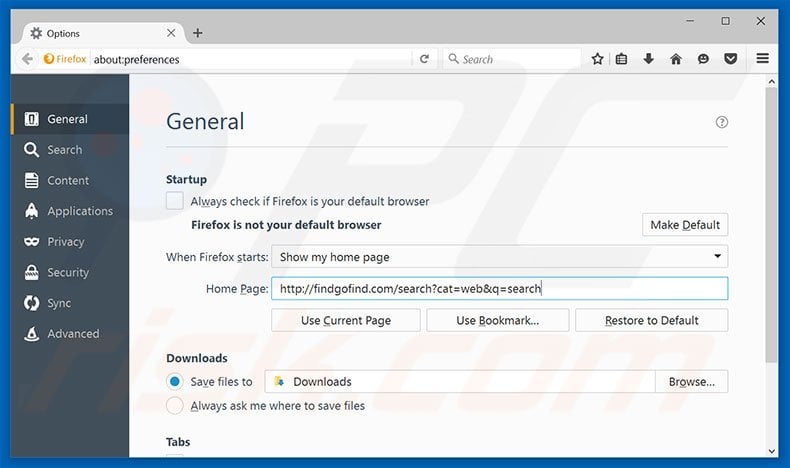 Removing findgofind.com from Mozilla Firefox homepage