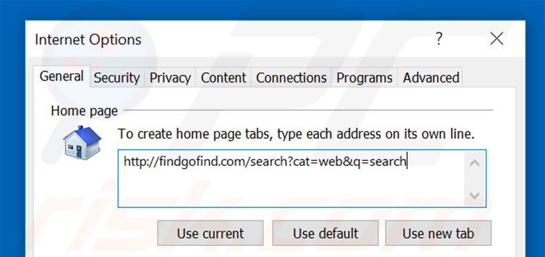 Removing findgofind.com from Internet Explorer homepage