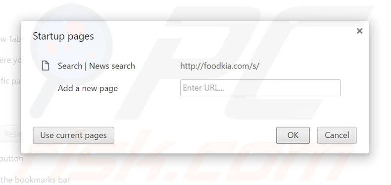 Removing foodkia.com from Google Chrome homepage