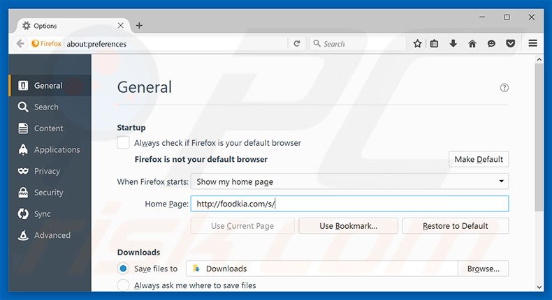 Removing foodkia.com from Mozilla Firefox homepage