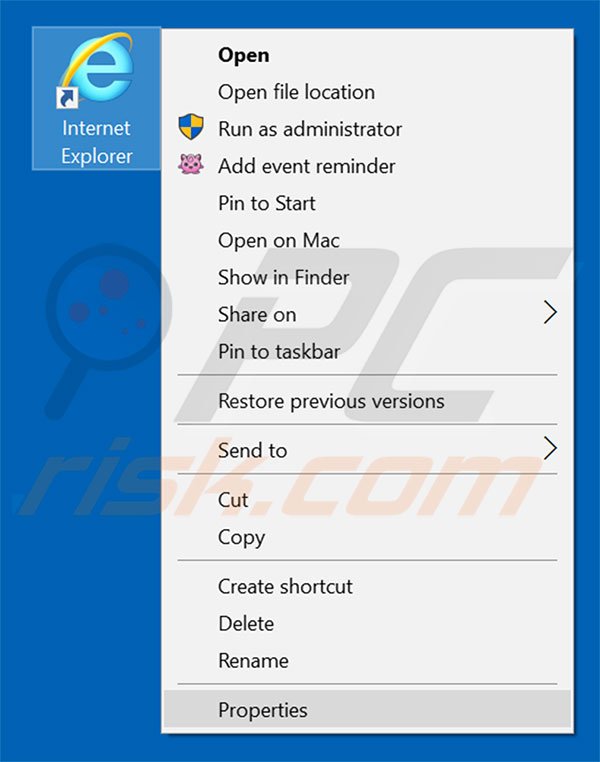 Removing foodkia.com from Internet Explorer shortcut target step 1