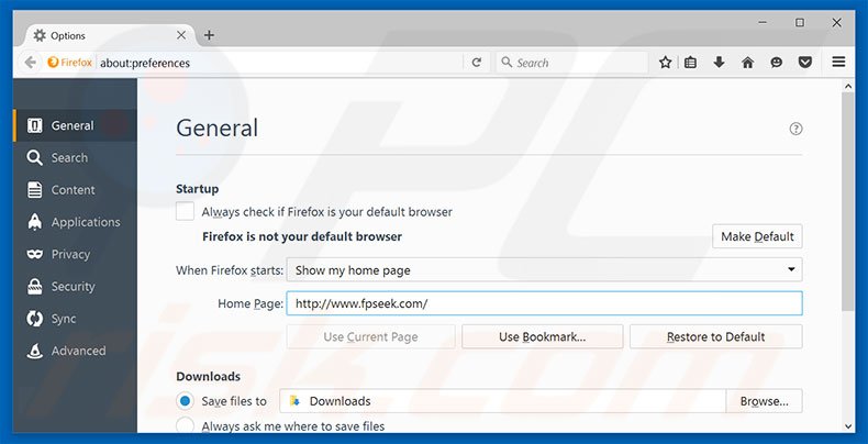 Removing fpseek.com from Mozilla Firefox homepage