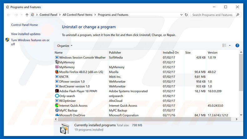 fpseek.com browser hijacker uninstall via Control Panel